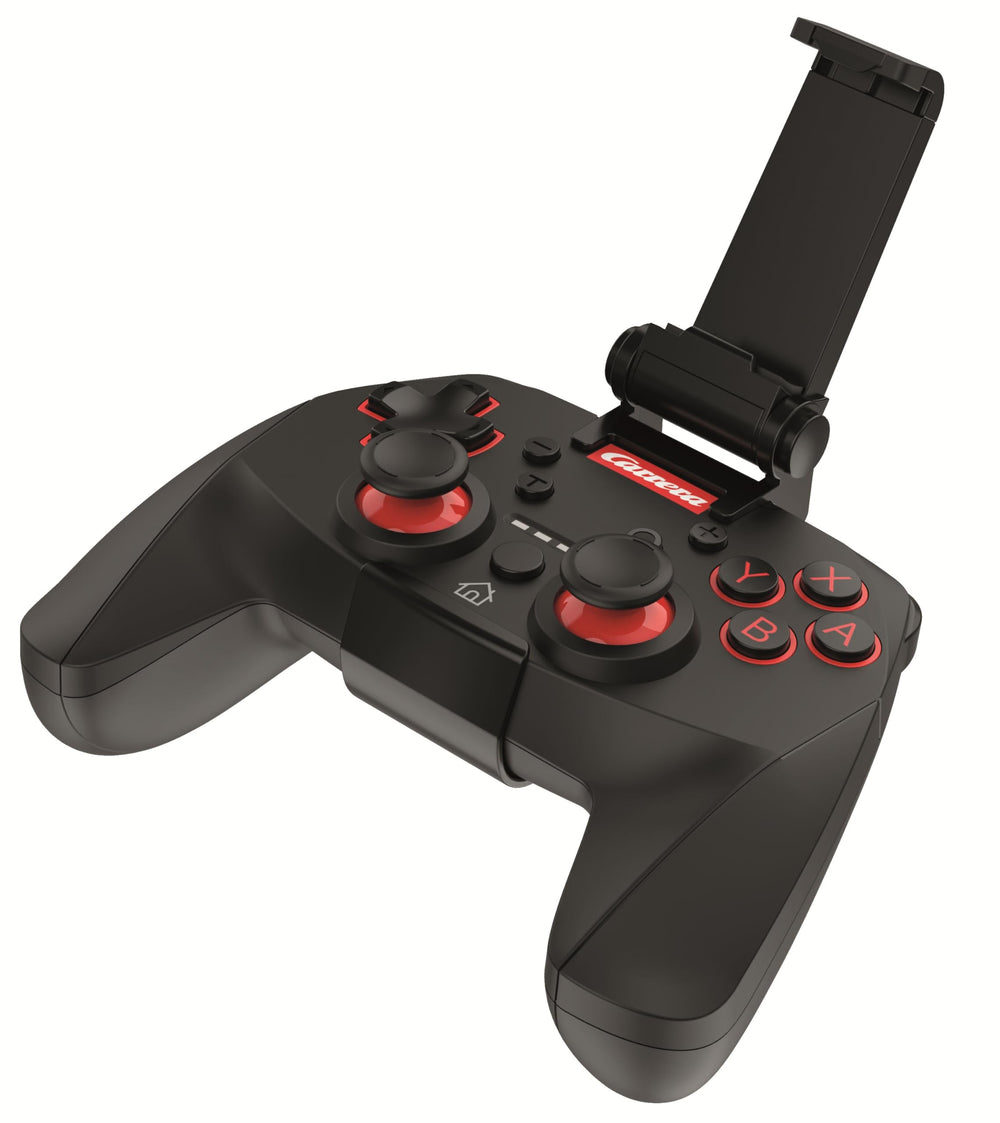 Carrera Hybrid Controller shown with Bluetooth connection for seamless app racing.