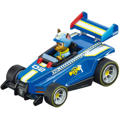 Carrera PAW Patrol Chase slot car, blue police vehicle, for GO!!! tracks with beginner-friendly handling.
