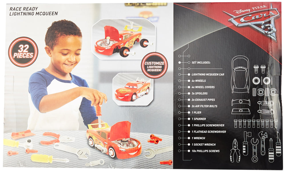 Cars 3 Transforming McQueen Tool Kit tire customization—swap and rotate wheels for aerodynamics