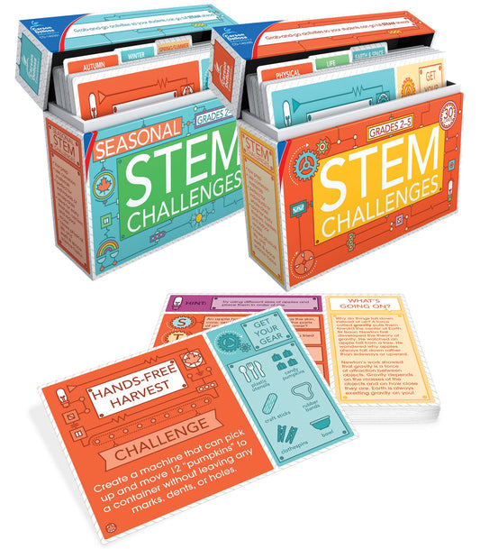 Carson Dellosa Stem Challenges card front previews the task and required materials.