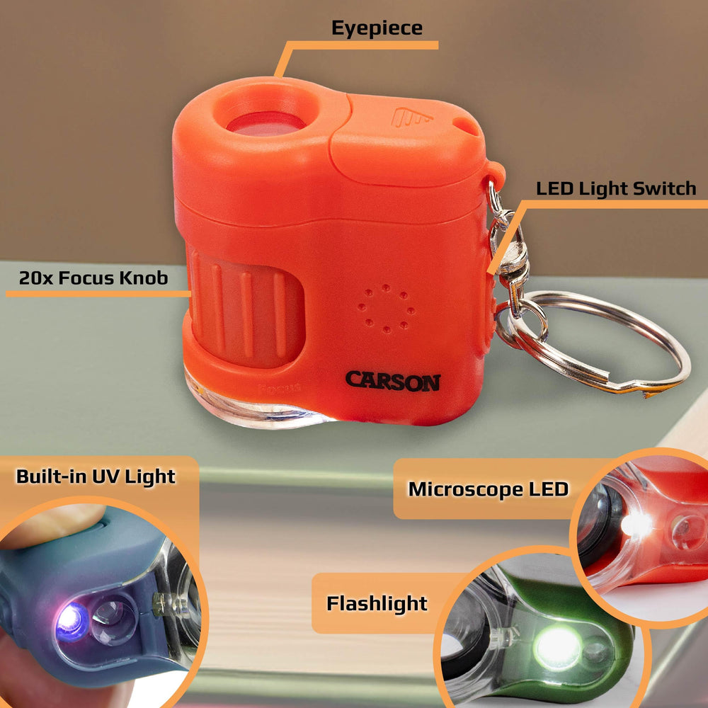 Carson MicroMini UV illumination highlights fluorescence on materials.