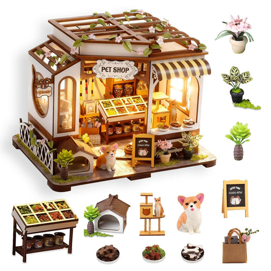 CASRRA DIY miniature pet shop front view for cozy display.