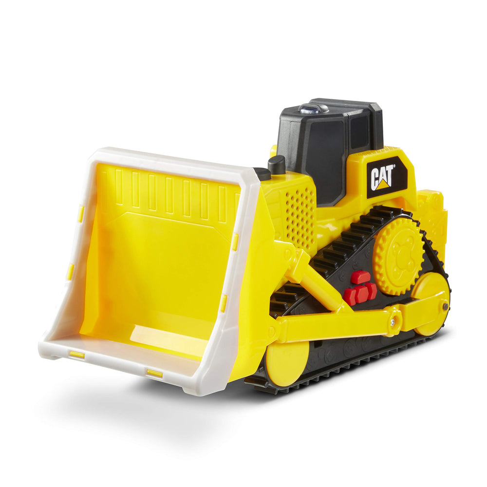 CAT Construction Bulldozer front view with lights for immersive pretend play indoors