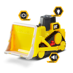 CAT Tough Machines Bulldozer side action shot highlighting movable bucket and booms