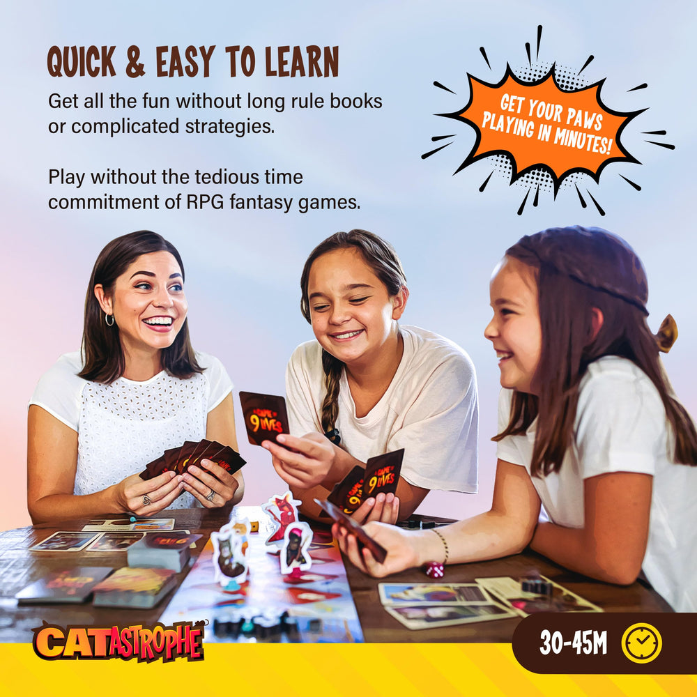 CATastrophe cards reveal chaotic events that spark laughter.