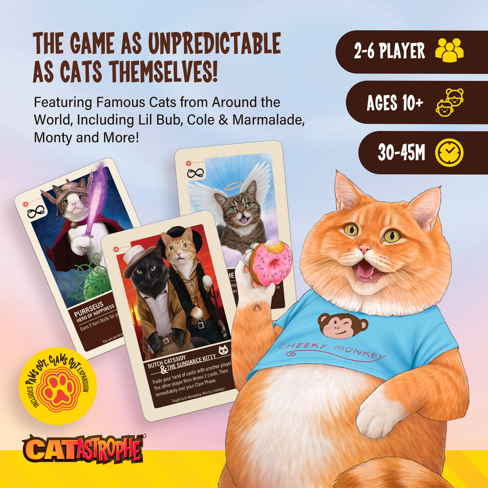 CATastrophe dice and card artwork showcase vibrant visuals and durable components.