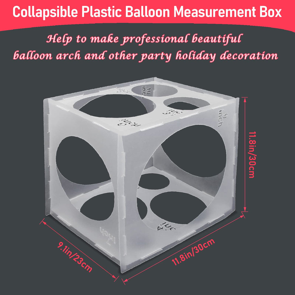 Catcan balloon size measure box with detailed holes for consistent balloons.