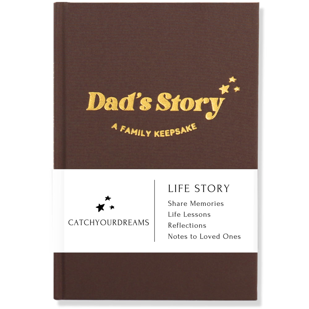 CATCHYOURDREAMS Dad's Story Journal cover highlights heirloom quality for lasting memories.