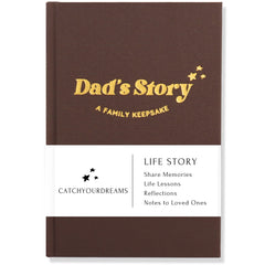 CATCHYOURDREAMS Dad's Story Journal cover highlights heirloom quality for lasting memories.