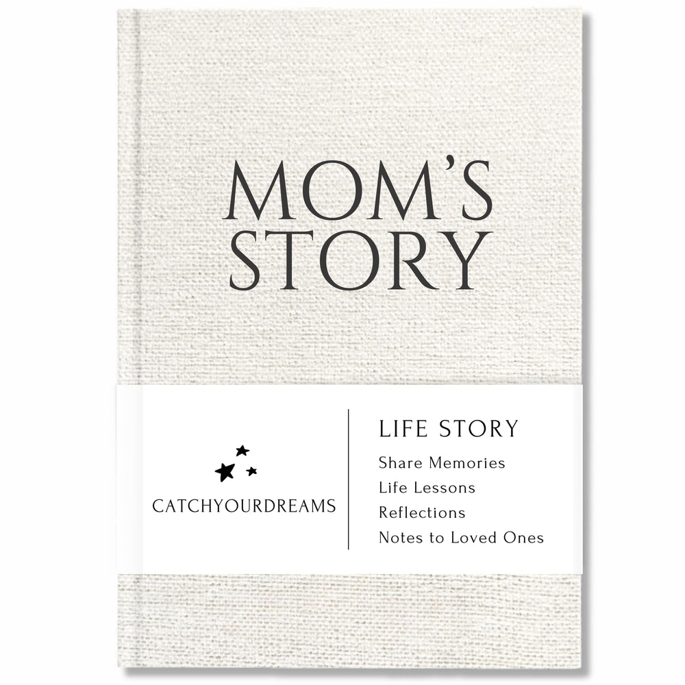 CATCHYOURDREAMS Mom's Story Journal linen hardcover close-up showing premium texture for treasured memories.