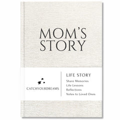 CATCHYOURDREAMS Mom's Story Journal linen hardcover close-up showing premium texture for treasured memories.