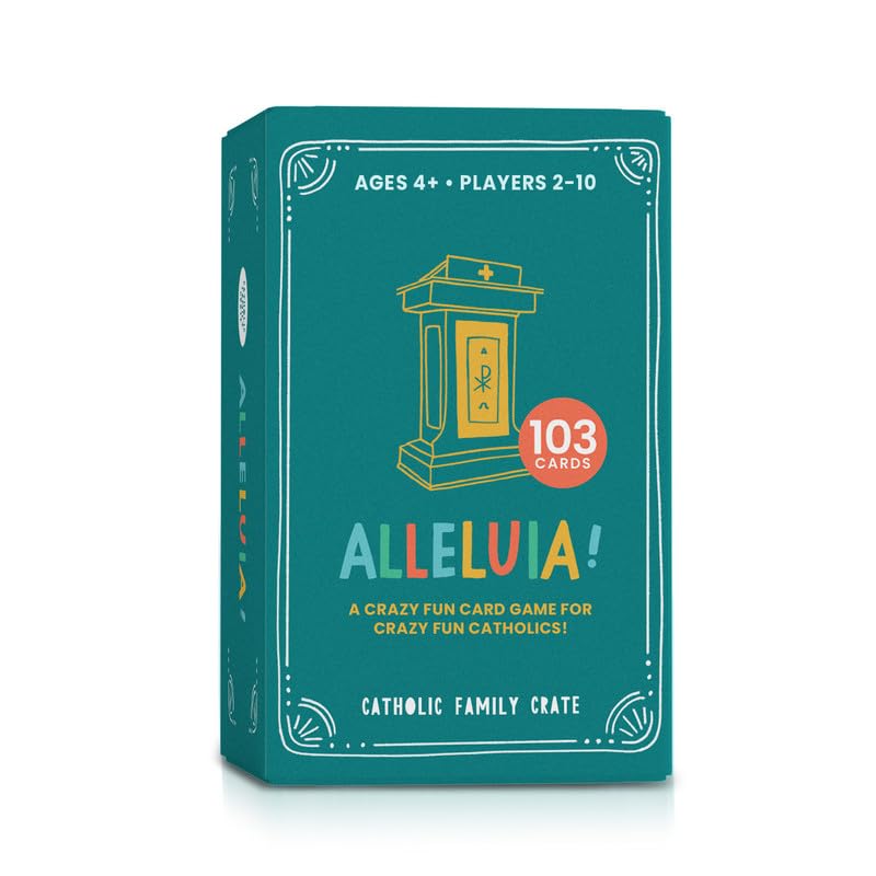 Alleluia card game box by Catholic Family Crate promotes family bonding and faith-filled play.