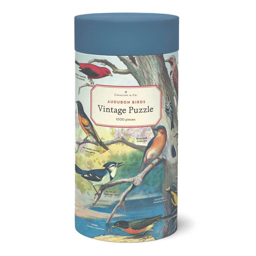 Cavallini & Co Audubon birds puzzle wrap, vintage illustration for relaxing puzzle time.