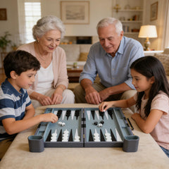 Movable game pieces glide easily for quick setup and play.