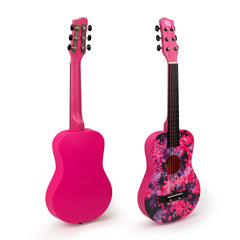 CB SKY 30-inch floral acoustic guitar side angle showing neck and fretboard.