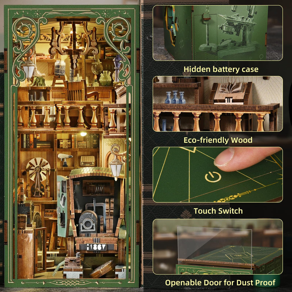CCCDF Book Nook miniature house inside shelf display enhances room decor.