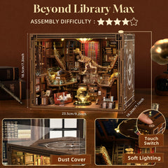 CCCDF Book Nook Kit LED-lit view reveals warm glow for a cozy study ambiance.