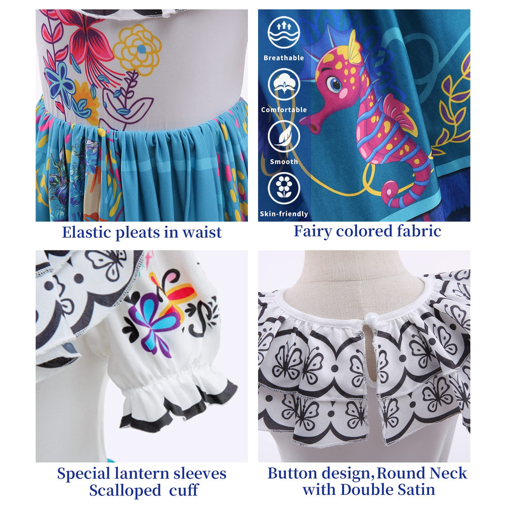CCJRLM Encanto dress with floral and butterfly prints for fantasy looks.
