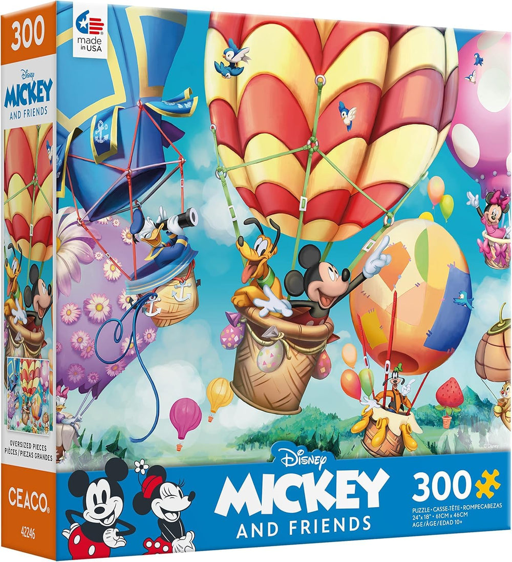 Ceaco Disney Mickey's Air Balloon puzzle cover showing vibrant artwork for family fun.