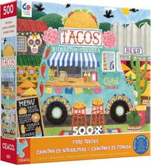 Ceaco Food Trucks Taco Truck puzzle cover with vibrant fiesta scene for family game night
