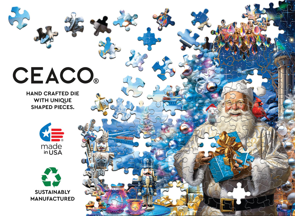 Ceaco Glitter Magical Christmas Time interlocking puzzle pieces for a secure fit