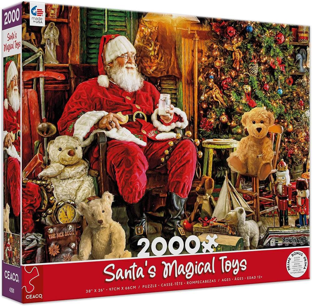 Ceaco Holiday Santa Magic Puzzle cover showcases vibrant colors for family puzzle nights.