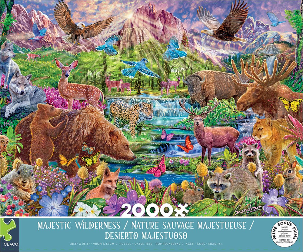 Ceaco Majestic Wilderness 2000-piece puzzle pieces laid out for immersive family challenge