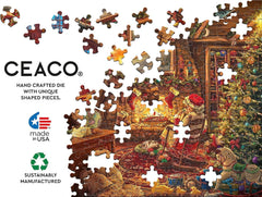 Ceaco Thomas Kinkade cat by the fireplace adds warm charm to puzzle