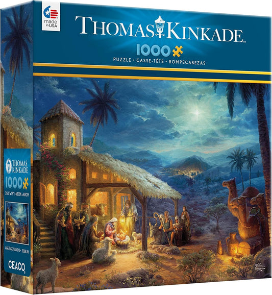 Ceaco Thomas Kinkade Nativity puzzle cover with vibrant colors for family night enjoyment