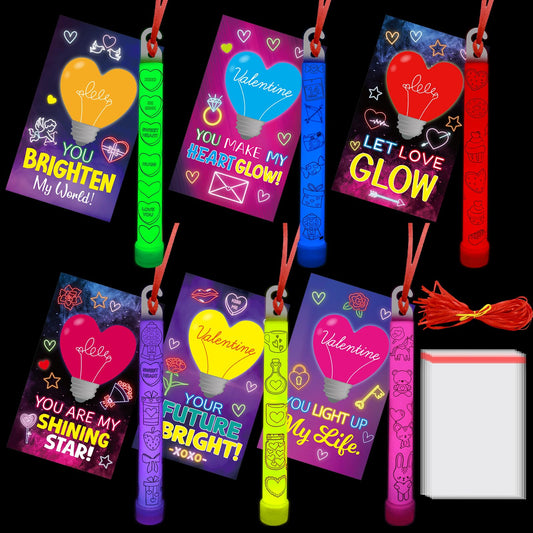 Ceiba Tree Valentines Glow Sticks 24pcs for classrooms, brightening gift exchanges.