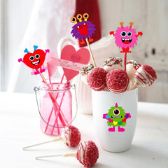 Ceiba Tree valentines monster stickers used as party decor and cards