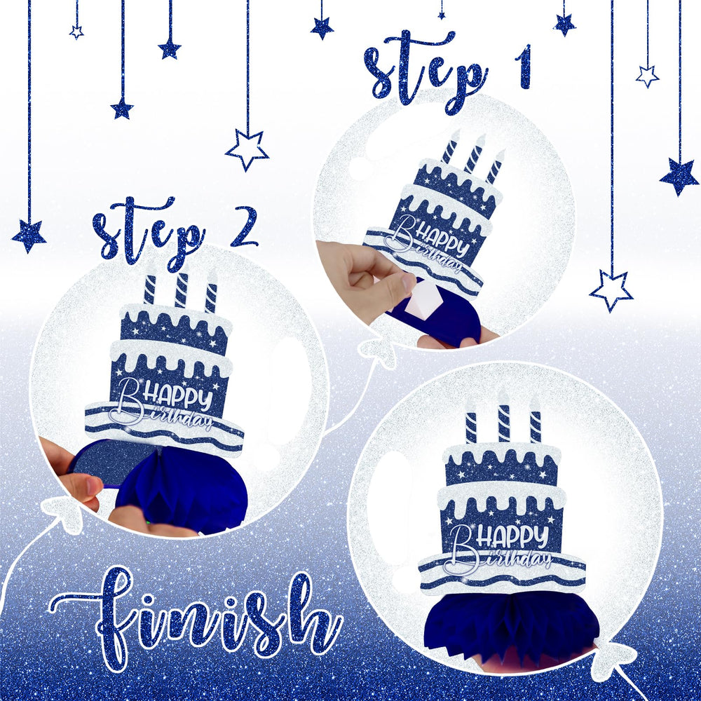 Celee chic blue and silver party decor with stars and balloons for celebrations.