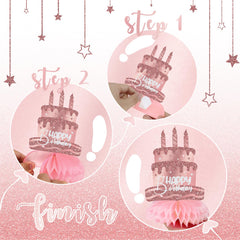 Celee rose gold table toppers create instant focal points for women's birthdays.