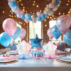 Celee Twinkle Twinkle baby shower table decor enhancing dessert and gift areas.