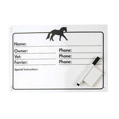 Centaur stall plaque with dry erase surface for quick updates in the stable.