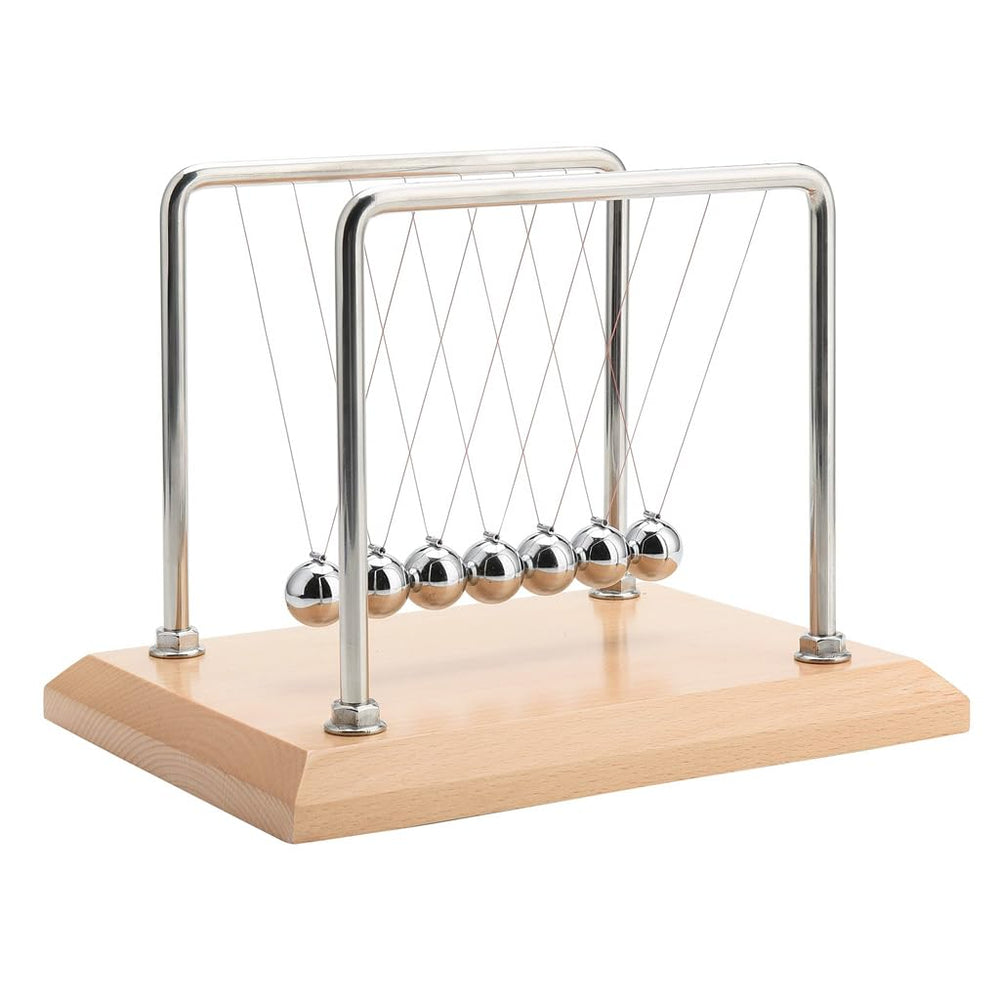 CERROPI Large Newton's Cradle with seven polished balls on a beech base.