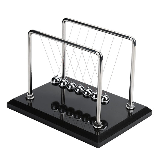 CERROPI Newton cradle front view on a desk for visual motion study