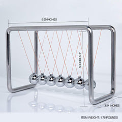 CERROPI Newtons Cradle close-up captures polished chrome and precise alignment.