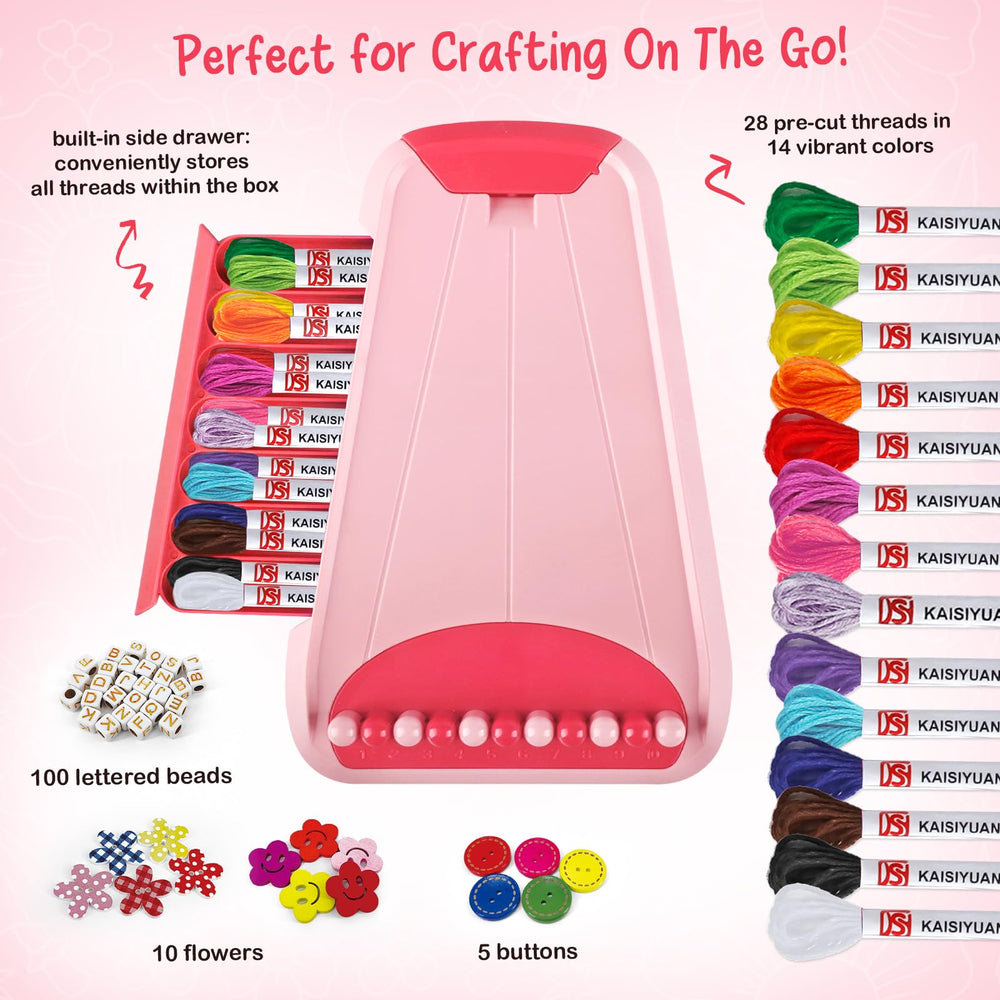 CEUCAL bracelet kit contents include letters, beads, and buttons for personalized designs.