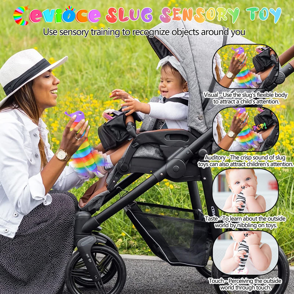 Cevioce sensory slug toy crisp sound enhances attention and focus during exploration.