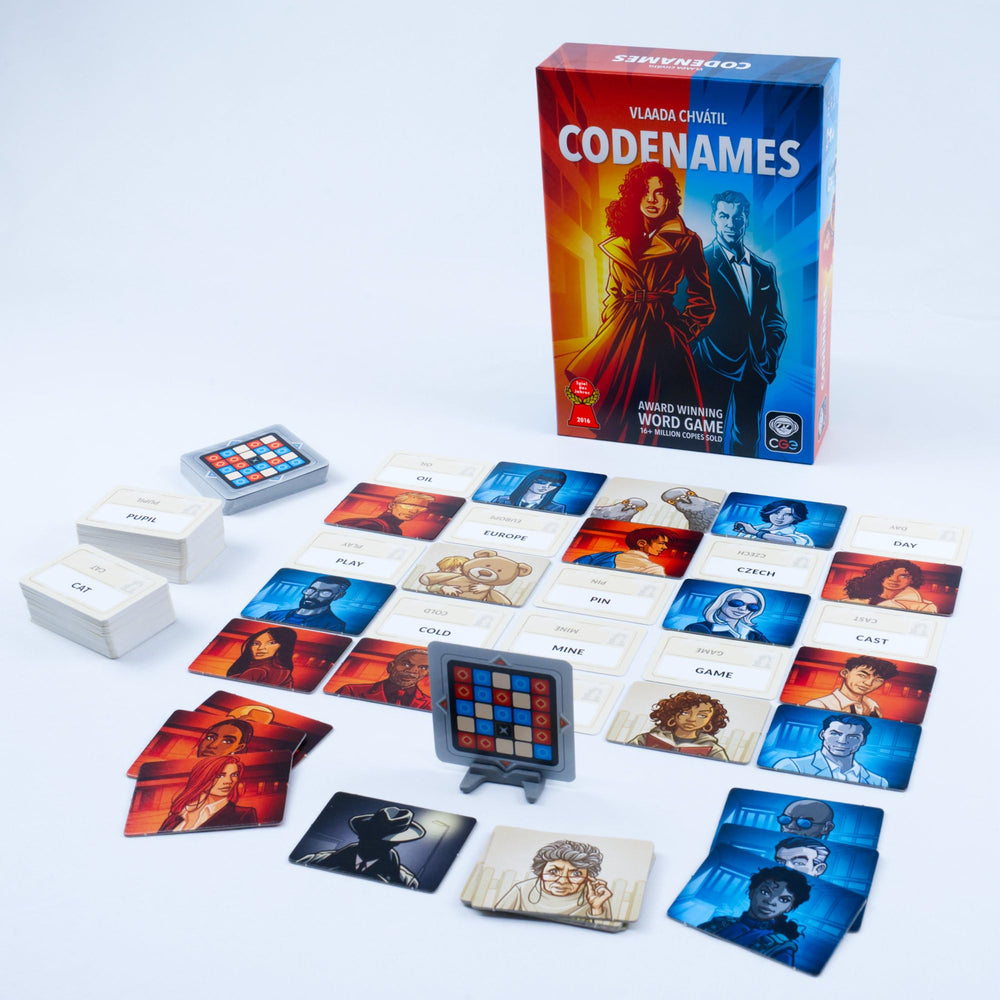 CGE Codenames spymaster clue card highlights one-word clues with a numeric link for strategy.