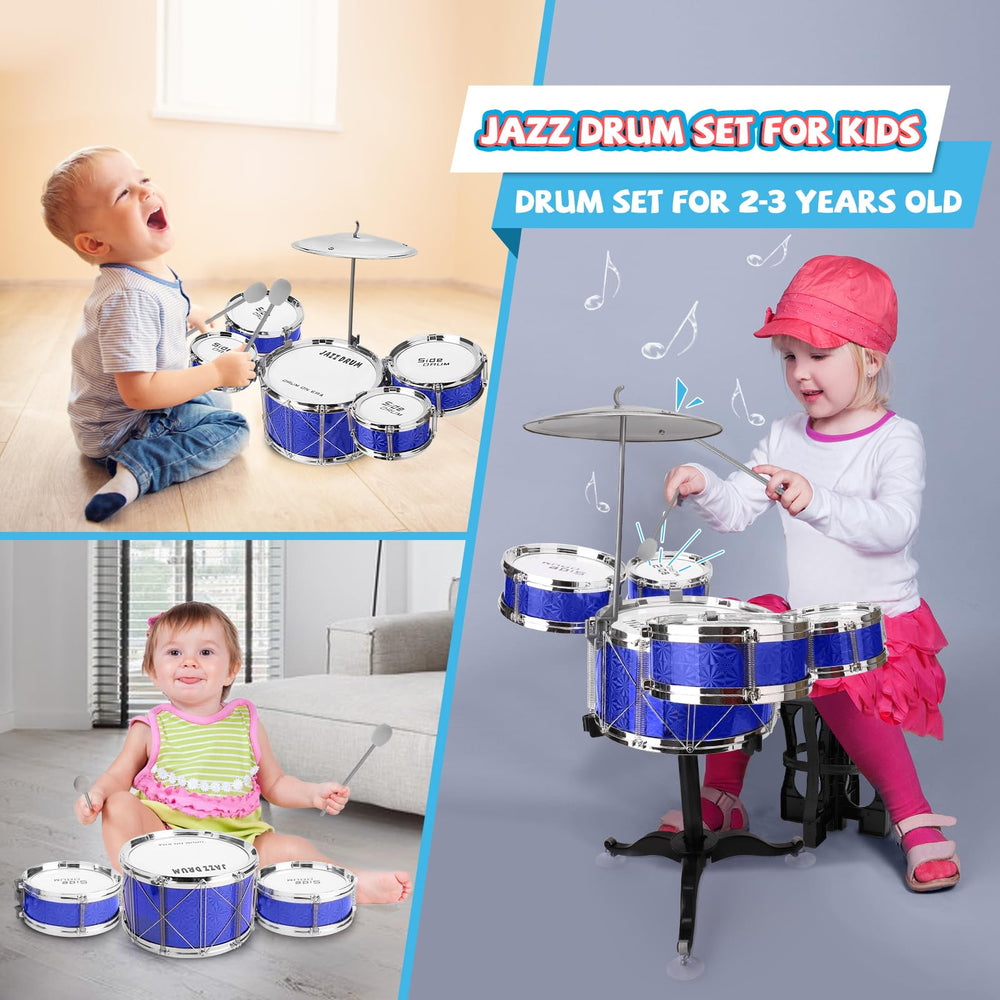 CHADRIGIVS Toddler Drum Set blue side view, child friendly setup encourages easy practice