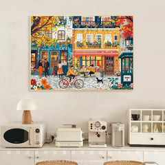 Chalzidar depicts warm autumn light on a European street for cozy vibes.