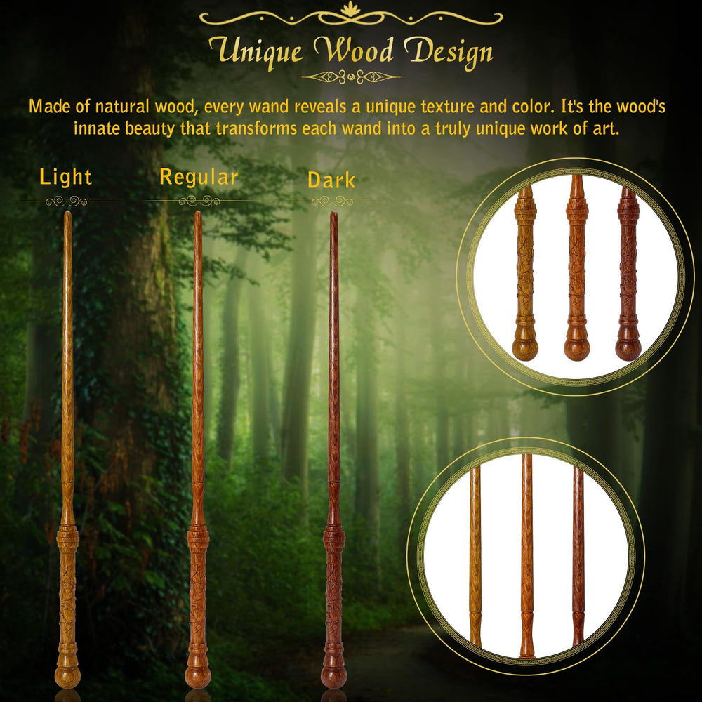 ChampWe wooden wand foliage close-up grip showing hand-carved detail