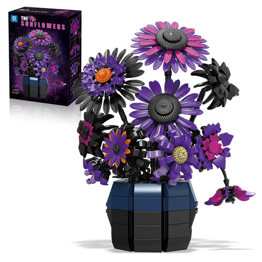 chanbrick Sunflower building set shows purple cyberpunk design for display