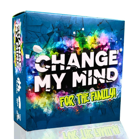 Change My Mind for The Family deck on the table, ready for a lively family game night.