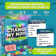 Change My Mind for The Family players debating with witty cards during play.