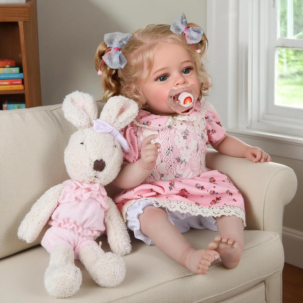 CHAREX deep blue eyes doll with hand-rooted lashes for lifelike expression.