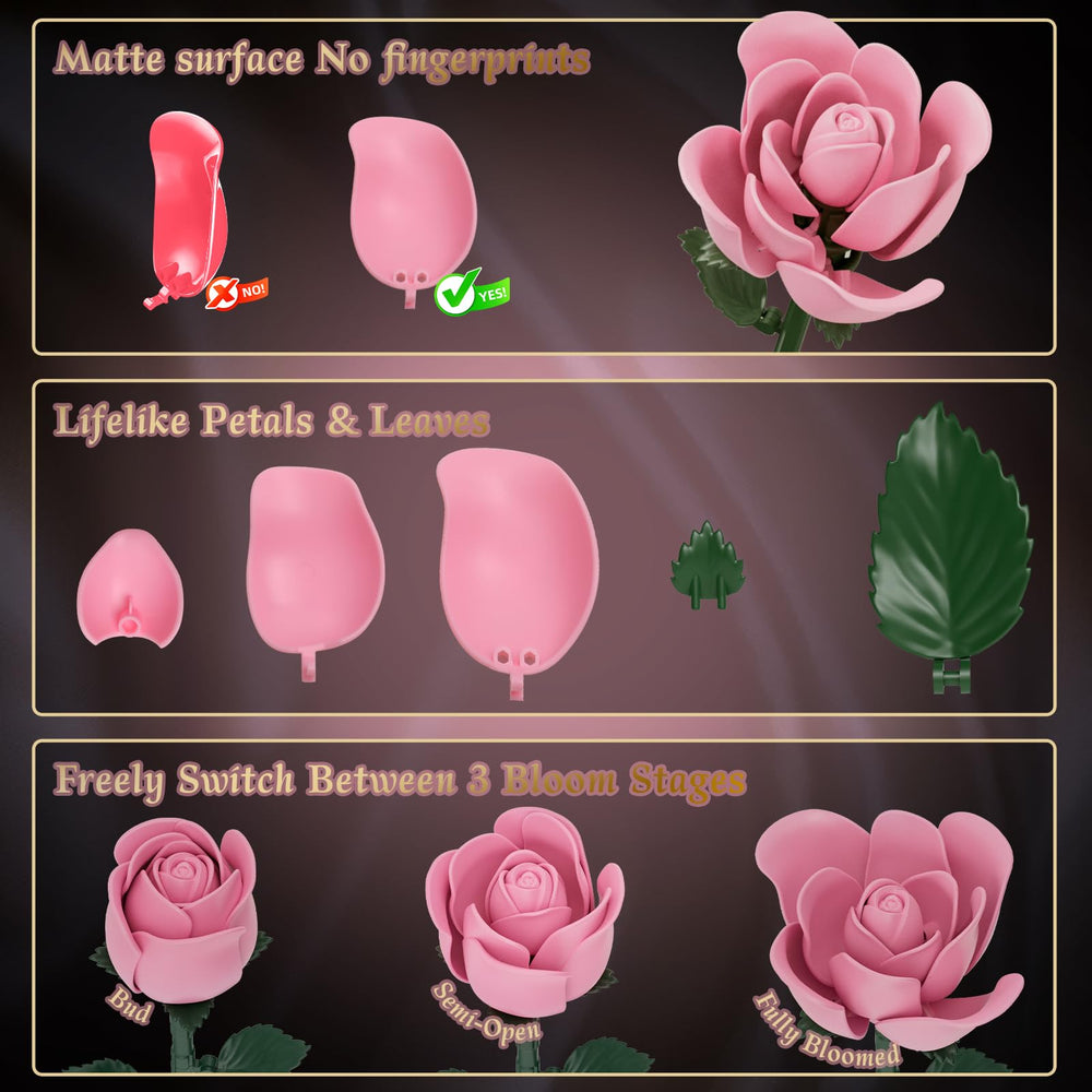 CHBOMTELEY Pink Rose Bouquet Building Set instruction manual guides beginners