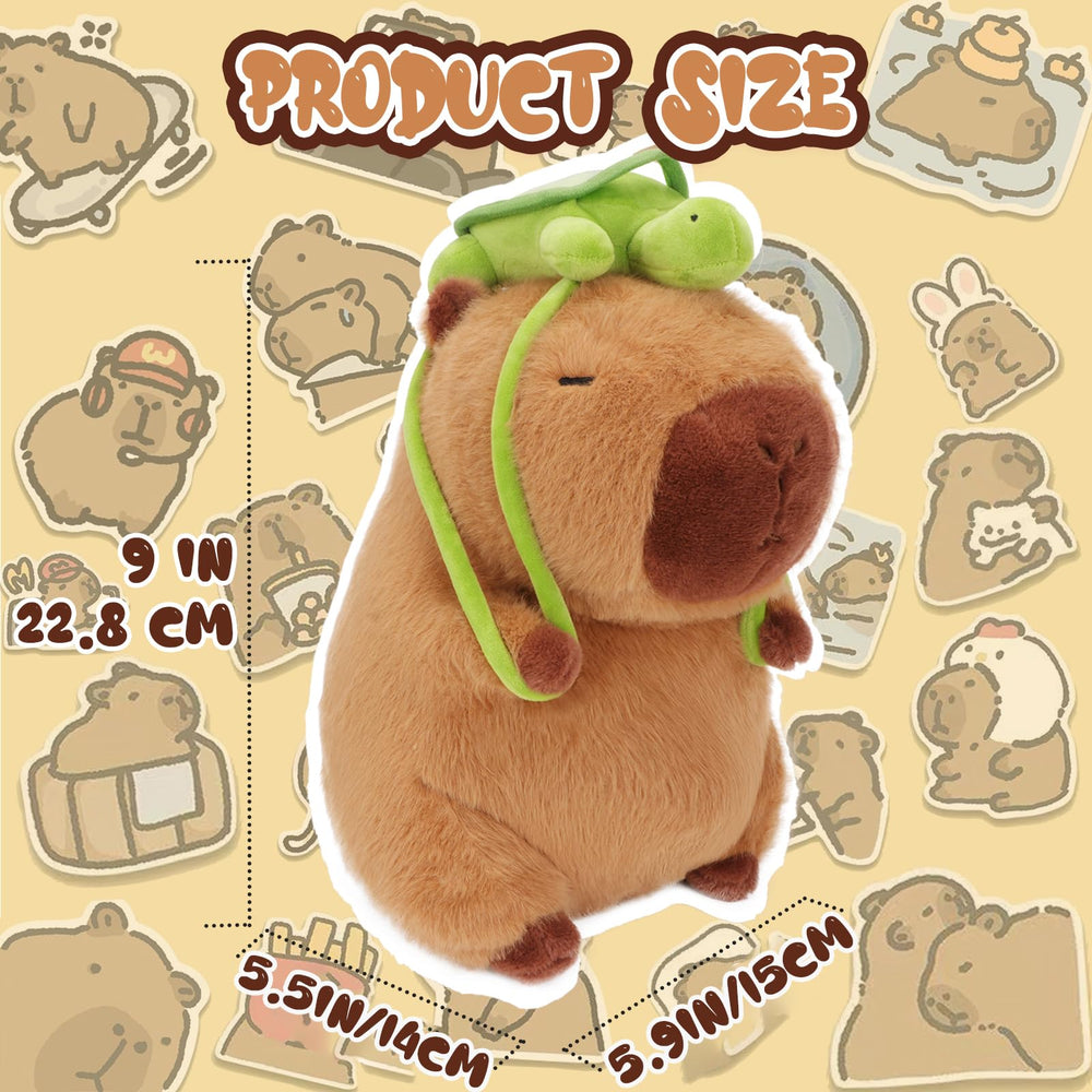 Close-up of the capybara plush face showing a friendly expression.